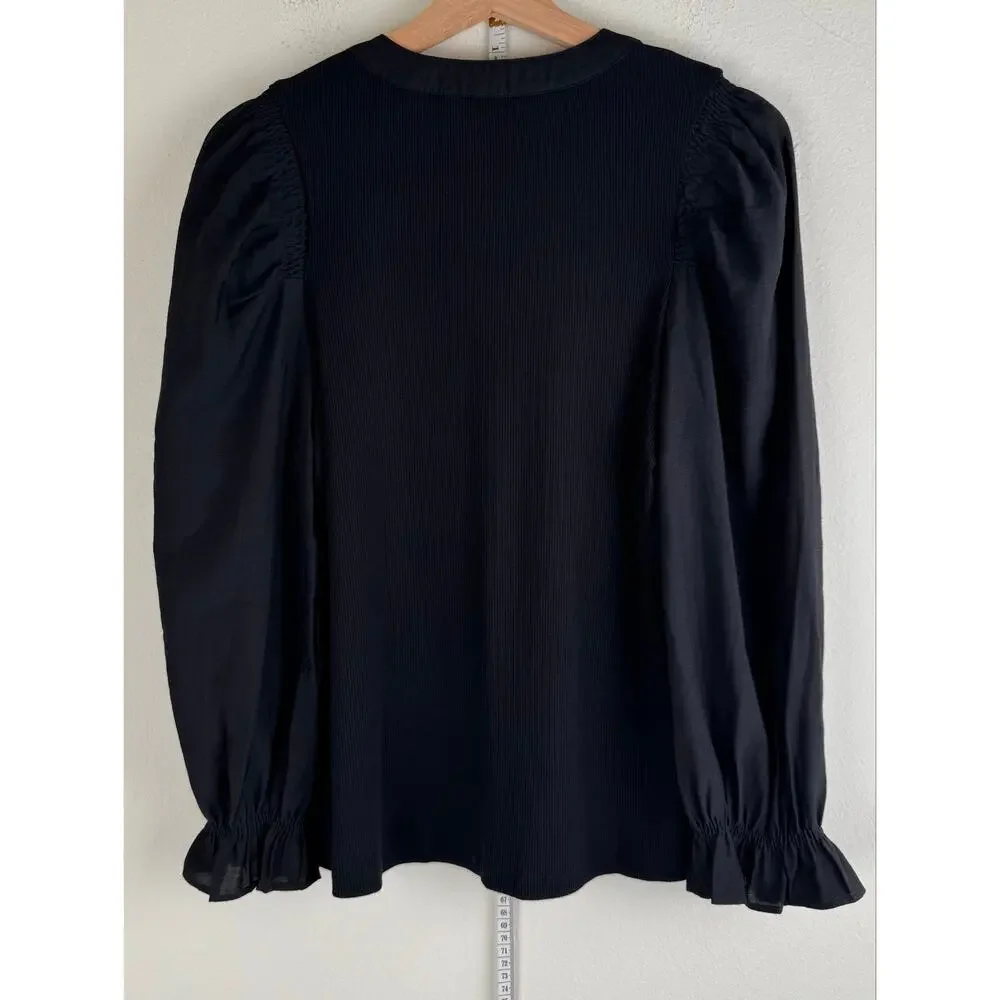 Tuckernuck Black Puff-Sleeve Henley Top